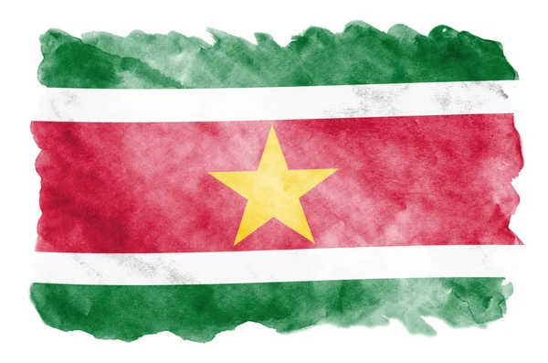 Suriname Flag Depicted Liquid Watercolor Style Isolated White Background Careless — Stock Photo, Image