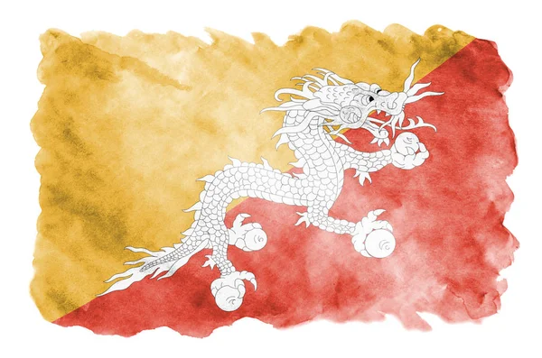 Σημαία Του Μπουτάν Απεικονίζεται Υγρό Στυλ Υδροχρώματος Που Απομονώνονται Λευκό — Φωτογραφία Αρχείου