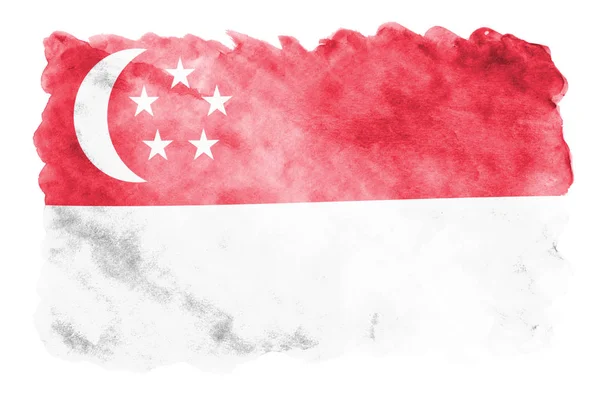 Singapore Flag Depicted Liquid Watercolor Style Isolated White Background Careless — Stock Photo, Image