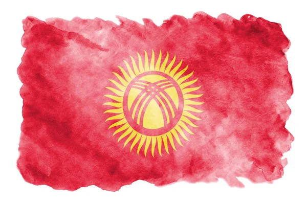 Kırgızistan Bayrağı Sıvı Suluboya Tarzında Beyaz Arka Plan Üzerinde Izole — Stok fotoğraf