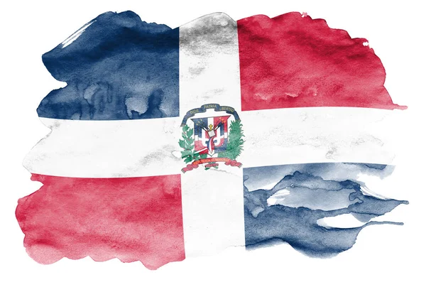 Прапор Домініканської Республіки Зображена Рідкі Аквареллю Стилі Ізольовані Білому Тлі — стокове фото