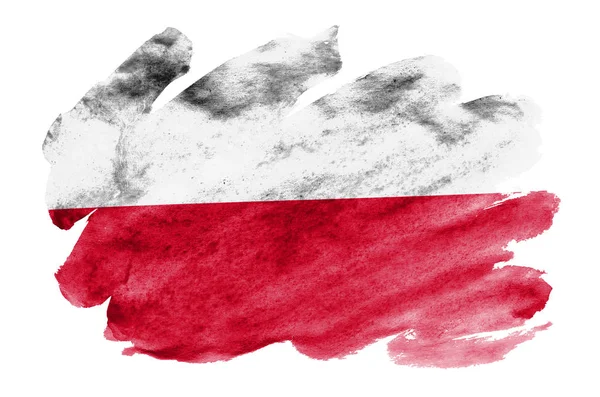 Bandeira Polônia Retratada Estilo Aquarela Líquida Isolada Fundo Branco Tinta — Fotografia de Stock