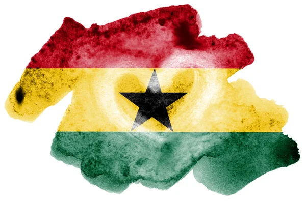 Die Ghanafahne Ist Flüssigem Aquarellstil Auf Weißem Hintergrund Dargestellt Unachtsame — Stockfoto
