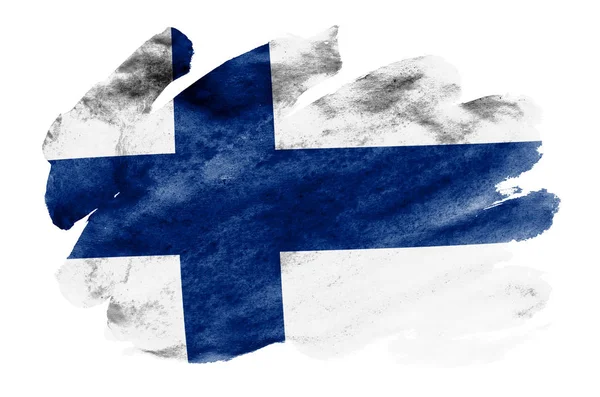 Прапор Фінляндії Зображена Рідкі Аквареллю Стилі Ізольовані Білому Тлі Затінення — стокове фото