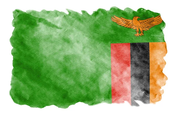 赞比亚国旗描绘的液体水彩风格隔离在白色背景 漫不经心的油漆底纹与国旗的形象 独立日横幅 — 图库照片