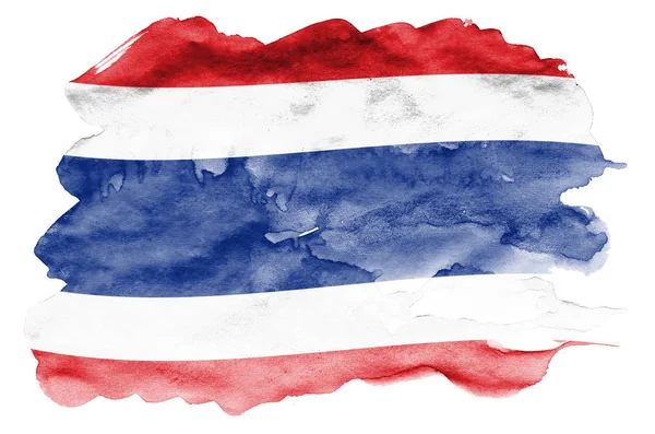 泰国国旗描绘的液体水彩风格隔离在白色背景 漫不经心的油漆底纹与国旗的形象 独立日横幅 — 图库照片