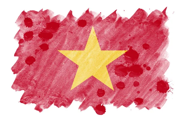 越南标志描绘在白色背景上隔离的液体水彩风格 漫不经心的油漆底纹与国旗的形象 独立日横幅 — 图库照片