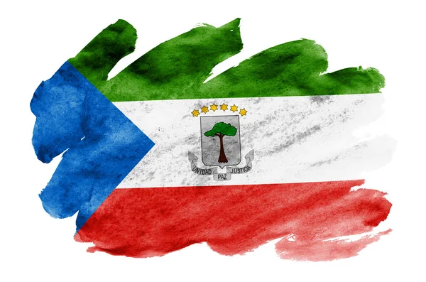 Äquatorialguinea Flagge Ist Flüssigem Aquarell Stil Auf Weißem Hintergrund Dargestellt — Stockfoto