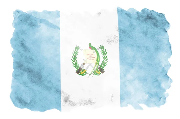グアテマラの国旗は 白背景に分離された液体の水彩風に描かれています 国旗のイメージとシェーディングで不注意な塗料 独立記念日バナー — ストック写真