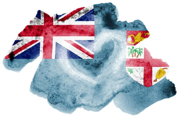 Fiji Bayrak Beyaz Arka Plan Üzerinde Izole Sıvı Suluboya Tarzında — Stok fotoğraf