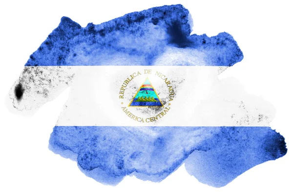 ニカラグアの国旗は 白背景に分離された液体の水彩風に描かれています 国旗のイメージとシェーディングで不注意な塗料 独立記念日バナー — ストック写真