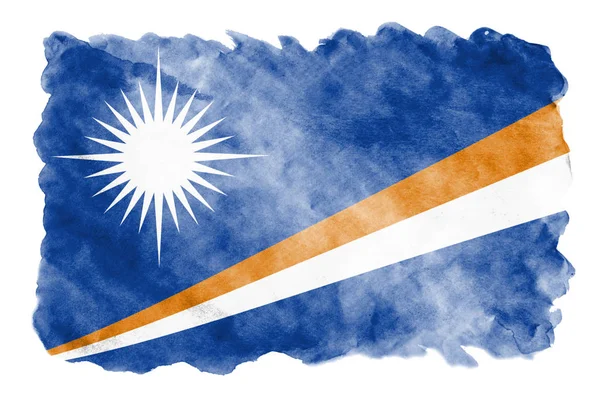 马绍尔群岛国旗描绘的液体水彩风格隔离在白色背景 漫不经心的油漆底纹与国旗的形象 独立日横幅 — 图库照片