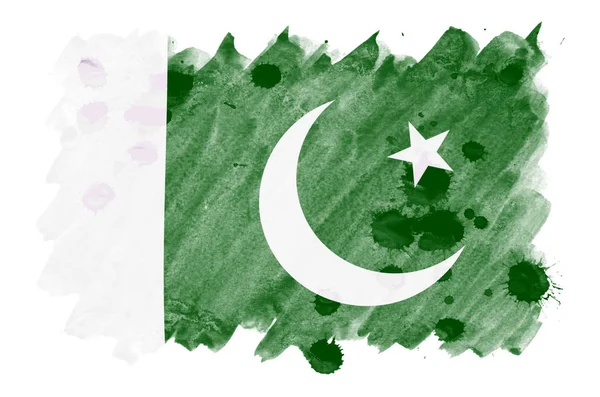 Die Pakistanische Flagge Ist Flüssigem Aquarellstil Auf Weißem Hintergrund Dargestellt — Stockfoto