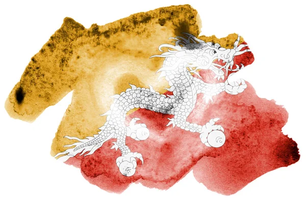 Флаг Бутана Изображен Жидком Акварельном Стиле Изолированном Белом Фоне Небрежное — стоковое фото
