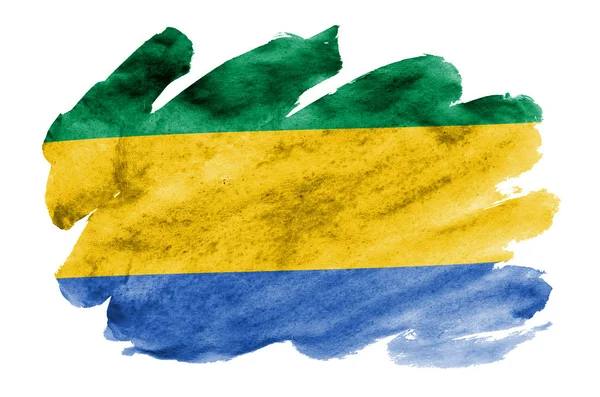 Drapeau Gabon Est Représenté Dans Style Aquarelle Liquide Isolé Sur — Photo