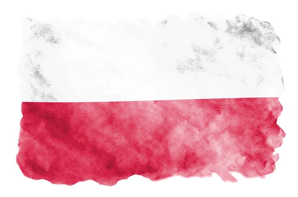 Vlajka Polsko Líčen Tekutý Akvarel Styl Izolovaných Bílém Pozadí Neopatrný — Stock fotografie