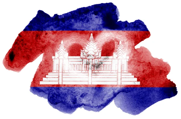 Kambodja Flagga Avbildad Flytande Akvarell Stil Isolerad Vit Bakgrund Slarvig — Stockfoto
