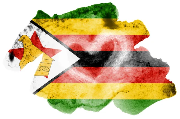 Zimbabwe Flagge Ist Flüssigem Aquarell Stil Isoliert Auf Weißem Hintergrund — Stockfoto