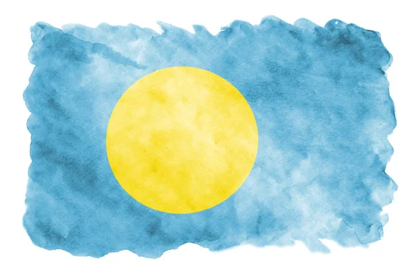 Palau Vlajka Líčen Tekutý Akvarel Styl Izolovaných Bílém Pozadí Neopatrný — Stock fotografie