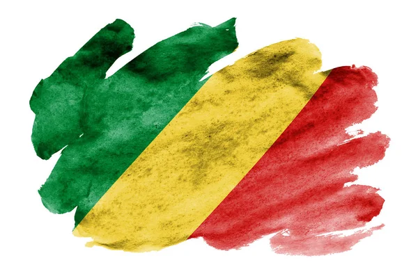 Congo Flag Depicted Liquid Watercolor Style Isolated White Background Careless — Stock Photo, Image