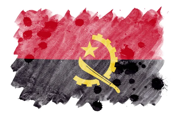 Angola Flagge Ist Flüssigem Aquarell Stil Isoliert Auf Weißem Hintergrund — Stockfoto