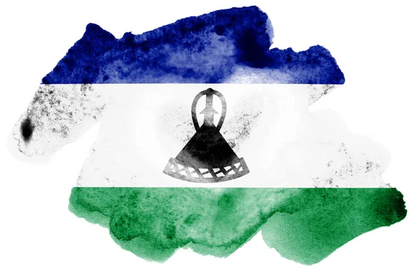 Lesotho Zászló Ábrázolt Folyékony Akvarell Stílusú Elszigetelt Fehér Background Gondatlan — Stock Fotó