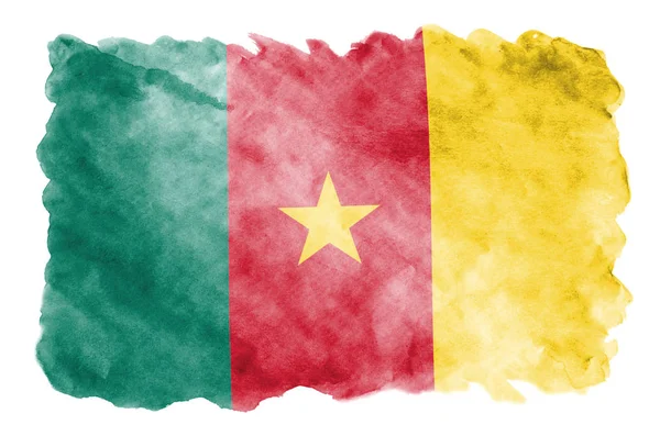 Cameroon Flag Depicted Liquid Watercolor Style Isolated White Background Careless — Stock Photo, Image