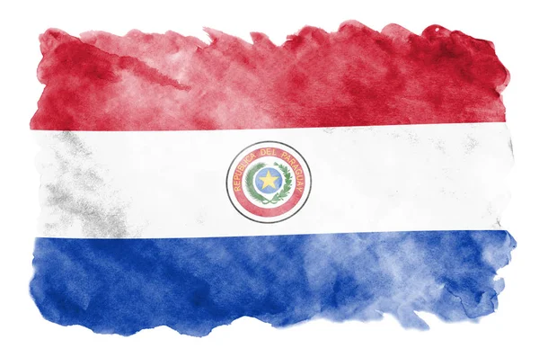 パラグアイの旗は 白い背景に分離された液体の水彩風に描かれています 国旗のイメージとシェーディングで不注意な塗料 独立記念日バナー — ストック写真