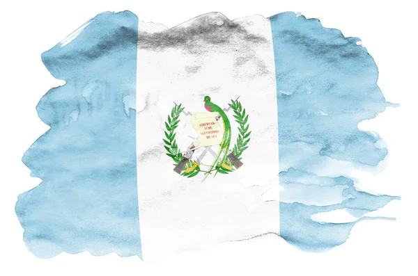 Bandeira Guatemala Retratada Estilo Aquarela Líquida Isolada Fundo Branco Tinta — Fotografia de Stock