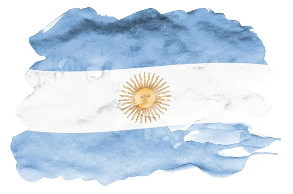 Argentina flag  is depicted in liquid watercolor style isolated on white background. Careless paint shading with image of national flag. Independence Day banner