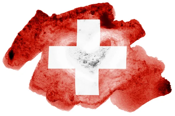 Švýcarsko Vlajka Líčen Tekutý Akvarel Styl Izolovaných Bílém Pozadí Neopatrný — Stock fotografie