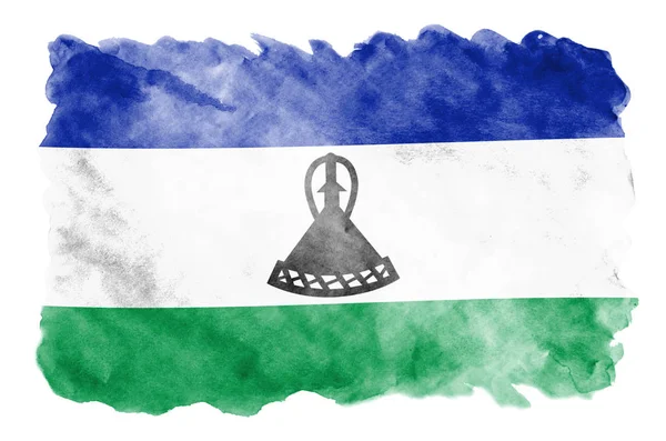 Bandiera Lesotho Raffigurato Stile Acquerello Liquido Isolato Sfondo Bianco Dipingente — Foto Stock