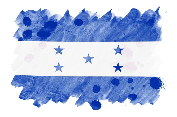 Bandeira Honduras Retratada Estilo Aquarela Líquida Isolada Fundo Branco Tinta — Fotografia de Stock