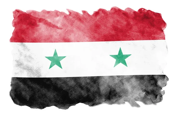 Die Syrische Flagge Ist Flüssigem Aquarell Stil Auf Weißem Hintergrund — Stockfoto