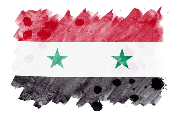 Die Syrische Flagge Ist Flüssigem Aquarell Stil Auf Weißem Hintergrund — Stockfoto