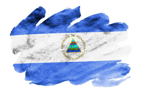 Bandeira Nicarágua Retratada Estilo Aquarela Líquida Isolada Fundo Branco Tinta — Fotografia de Stock