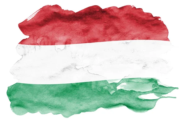 ハンガリーの国旗は 白背景に分離された液体の水彩風に描かれています 国旗のイメージとシェーディングで不注意な塗料 独立記念日バナー — ストック写真