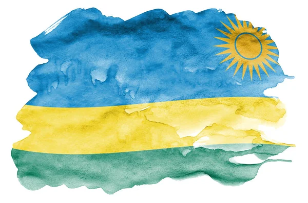 Rwanda flag  is depicted in liquid watercolor style isolated on white background. Careless paint shading with image of national flag. Independence Day banner