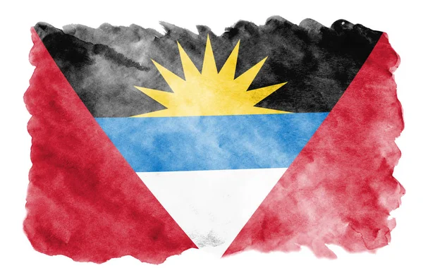 Drapeau Antigua Barbuda Est Représenté Dans Style Aquarelle Liquide Isolé — Photo