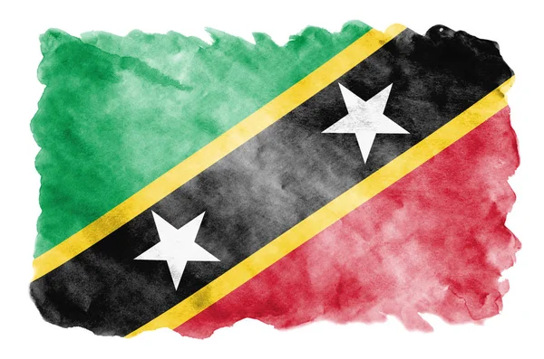 Saint Kitts Nevis Flag Depicted Liquid Watercolor Style Isolated White — Stock Photo, Image