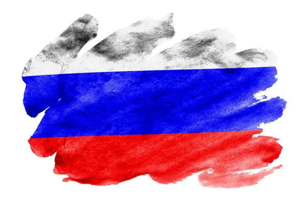 Прапор Росії Зображена Рідкі Аквареллю Стилі Ізольовані Білому Тлі Затінення — стокове фото