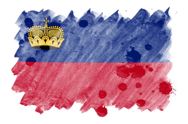 Liechtenstein Flag Depicted Liquid Watercolor Style Isolated White Background Careless — Stock Photo, Image