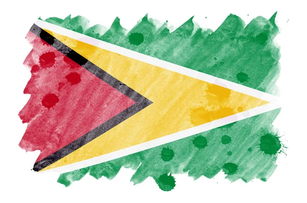 Guyana Flag Depicted Liquid Watercolor Style Isolated White Background Careless — Stock Photo, Image