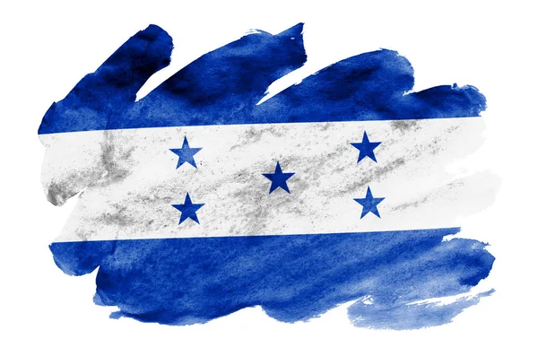 ホンジュラスの国旗は 白背景に分離された液体の水彩風に描かれています 国旗のイメージとシェーディングで不注意な塗料 独立記念日バナー — ストック写真
