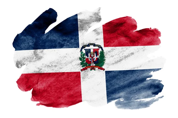 Bandera República Dominicana Está Representada Estilo Acuarela Líquida Aislada Sobre —  Fotos de Stock