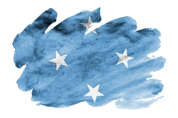 Bandiera Della Micronesia Raffigurata Stile Acquerello Liquido Isolato Sfondo Bianco — Foto Stock