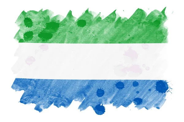 Bandeira Serra Leoa Representada Estilo Aquarela Líquida Isolada Fundo Branco — Fotografia de Stock