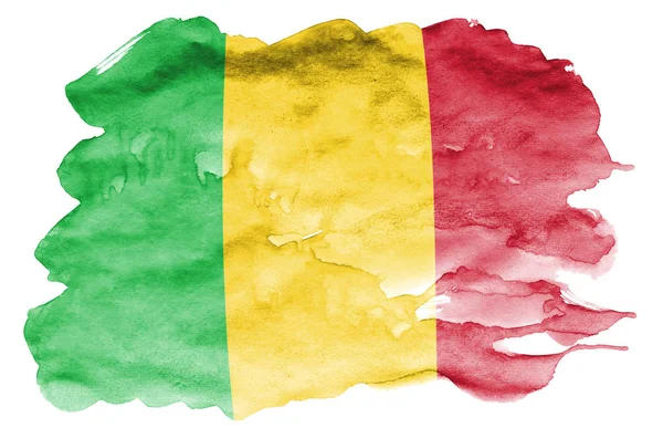 Mali Flagge Ist Flüssigem Aquarell Stil Isoliert Auf Weißem Hintergrund — Stockfoto