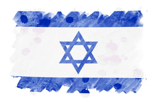 Bandeira Israel Retratada Estilo Aquarela Líquida Isolada Fundo Branco Tinta — Fotografia de Stock