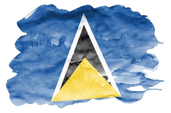 Flaga Saint Lucia Jest Przedstawiony Stylu Przypominającym Akwarele Cieczy Białym — Zdjęcie stockowe
